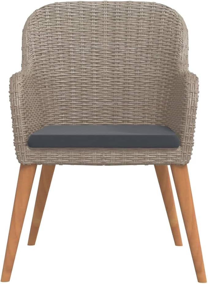 3 Piece Patio Dining Set with Cushions, Brown PE Rattan Outdoor Bistro Set with Glass Top Table and 2 Wicker Chairs for Backyard, Balcony and Garden
