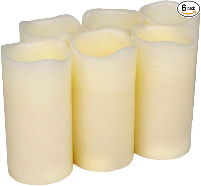 H-BLOSSOM Flickering Flameless Candles Battery Operated Real Wax Pillar Candles LED Candles with Cycling 5H Timer Pack of 6 (3" x 6")