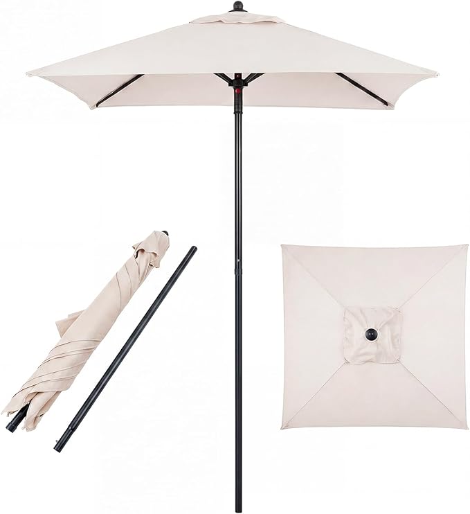 Tangkula 5 FT Patio Umbrella, Outdoor Table Market Umbrella with Quick-Release Button, 4 Sturdy Ribs, Fade Resistant & Waterproof Canopy, Sun-protective, for Garden, Poolside, Backyard