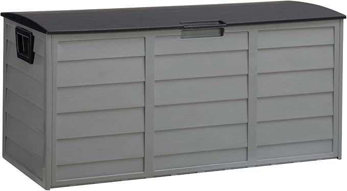 ALIMORDEN Lightweight Resin Deck Box for Patio Furniture, Pool Accessories, and Storage for Outdoor Toys,Large Bin Store Backyard, Home Organization,Grey