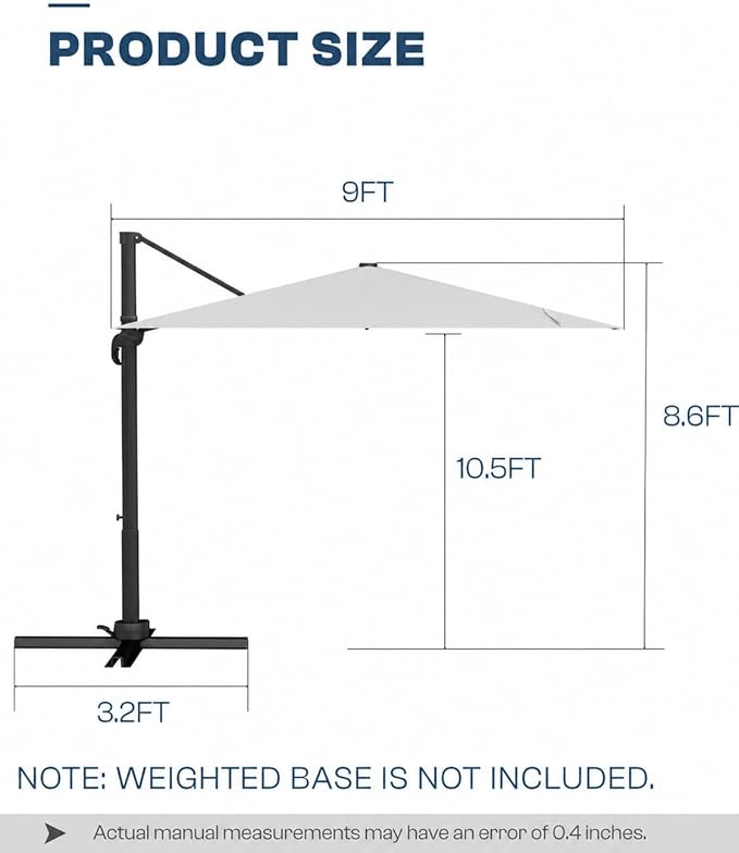 9x9 FT Square Cantilever Umbrella,Easy Tilt, Fade Resistant & 360° Rotation, Offset for Pool Deck Backyard Patiolight gray (Base not Included)