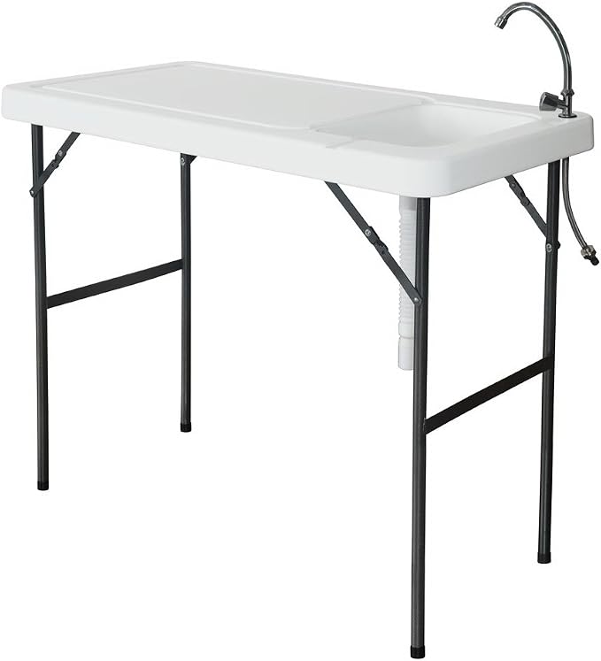 Outdoor Picnic Table,Portable Fish Cleaning Table,Folding Portable Hunting Table with Sink Faucet