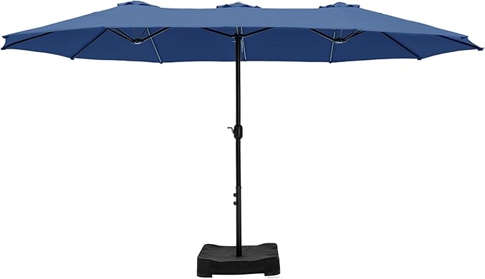 HERA'S PALACE Umbrella Patio Outdoor with Base 15ft Table Double Market Rectangle Umbrellas Clearance Large Included Stand for Deck Outside Pool Picnic Inground Yard Commercial, Haze Blue