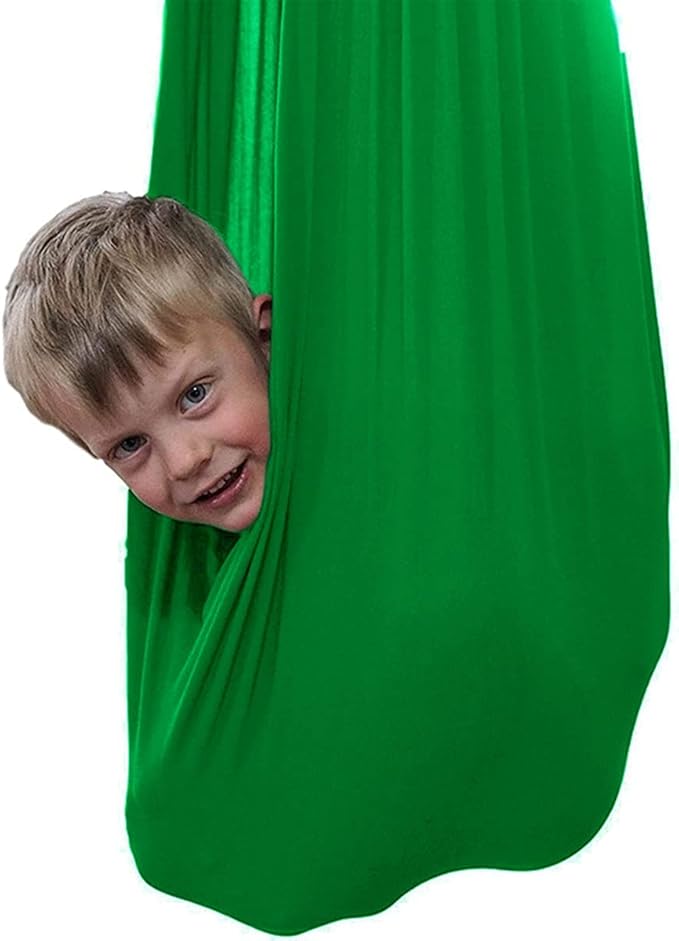 Sensory Swing for Adults Indoor Kids Therapy Swing Soothing Calming Snuggle Hammock Durable Soft Strong Fabric Swing Great for Sensory Integration Stimulation (Color : Green, Size : 1M x 2.8M)