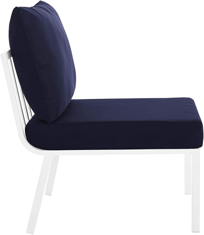 Modway Riverside 4 Piece Outdoor Patio Aluminum Set, 114 x 61.5 x 28, White Navy
