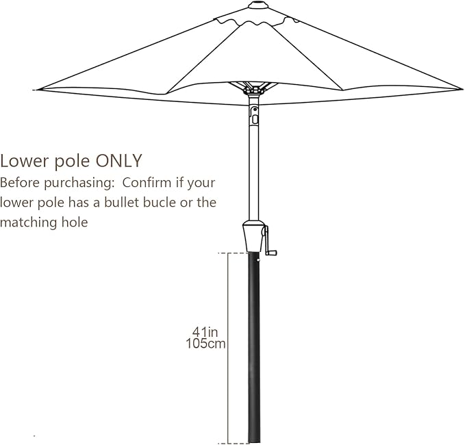 C-Hopetree 1.5in Outdoor Patio Replacement Extension Market Umbrella Lower Pole with Bullet Buckle, Dark Gray