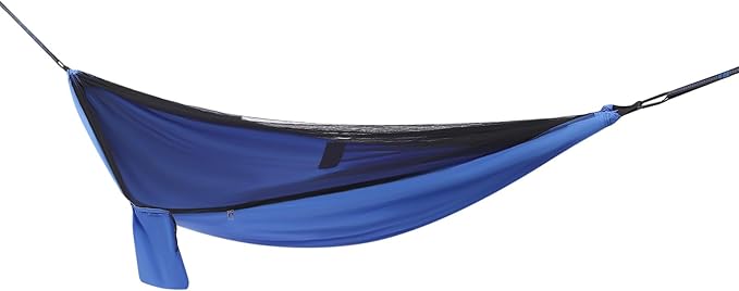 Blue Camping Hammock with Mosquito Net & Rain Fly Tarp, Lightweight Parachute Nylon Hanging Bed, Tree Straps & Carabiners, Bug Mesh Shelter Cover, Compact Backpacking Travel Swinging