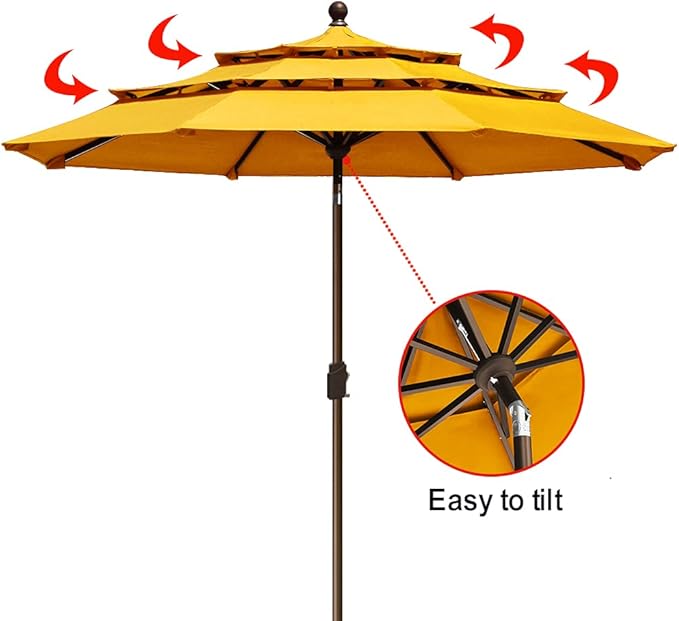 EliteShade USA 10-Year-Non-Fading 9ft 3-Tier Market Patio Umbrella, Commercial Grade Outdoor Table Umbrella with Crank Open, Windproof & UPF 50+ UV Protection, Heavy Duty Ventilation for Garden, Deck, Pool, Backyard, Beach & Bistro, Sunflower Yellow