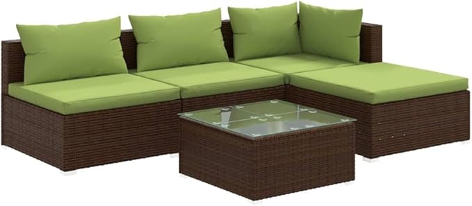 5 Piece Patio Lounge Set with Cushion, Patio Lounge Set Piece Patio Set Outdoor Patio Sectional Furniture Conversation Sets s Poly Rattan Brown