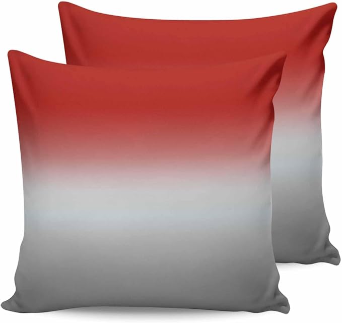 Outdoor Waterproof Throw Pillow Covers Set of 2 Red Grey Ombre Pillowcases 16x16 Inches Gradient Gradual Color Patio Decorative Pillows Cushion Case Patio Pillows for Couch Bed Chair Garden