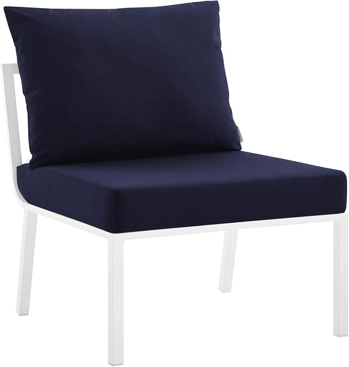Modway Riverside 6 Piece Sectional Set with Armchair and Table, 61. 5" L x 114" w x 28" H, White Navy
