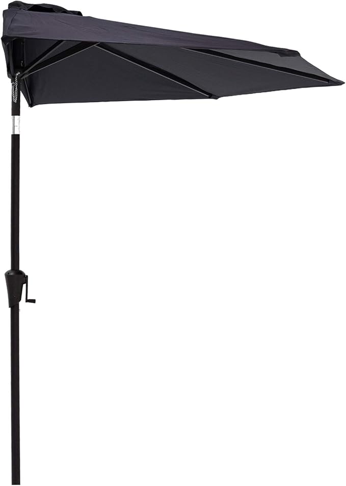 C-Hopetree 9 ft Half Round Outdoor Patio Market Wall Umbrella with Tilt, Black