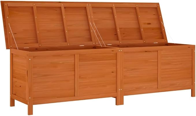 Solid Fir Wood Patio Storage Box Outdoor Furniture 78.1"x19.7"x22.2" Brown Large Deck Box with Slatted Base for Pool Toys Garden Cushions Patio Decor