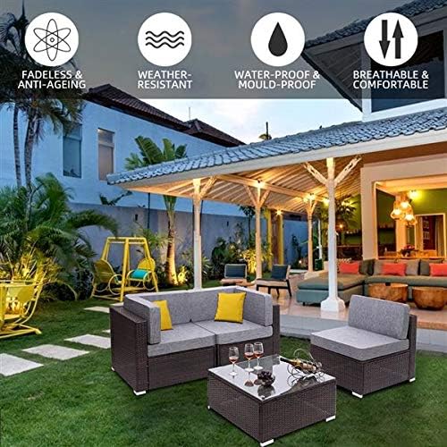 HopeHope 4 Pieces Conversation Sets Outdoor Rattan Sectional Sofa- Patio Wicker Furniture Set