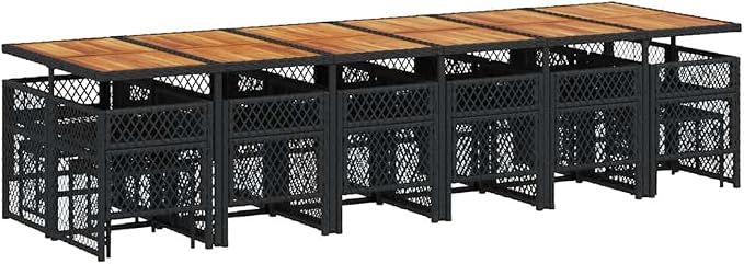 17-Piece Garden Dining Set, Outdoor Patio Furniture with PE Rattan Chairs and Acacia Wood Table, Large Weatherproof Seating for Backyard