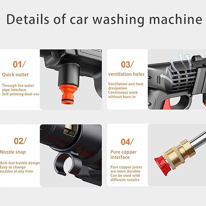 Cordless Pressure Washer, 21V, 2 Batteries, Charger, Hose, Accessories Included, 15000 r/min, Portable Power Washer (Black Water Gun - Toolbox - Powerful Battery*2)