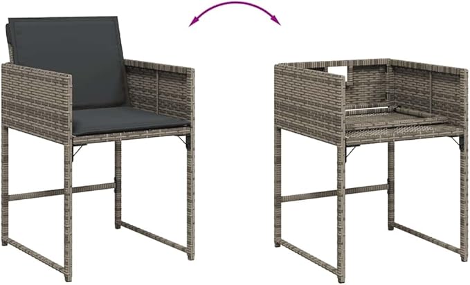 11 Piece Patio Dining Set Gray Poly Rattan with Cushions for Garden Backyard or Patio