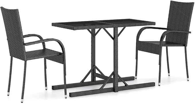 3 pcs Set Patio Dining Set & Balcony Furniture Black Poly Rattan Outdoor Patio Furniture Set Patio Conversation Set for Backyard Front Porch Lawn 43.3 x 20.9 x 28.3 in