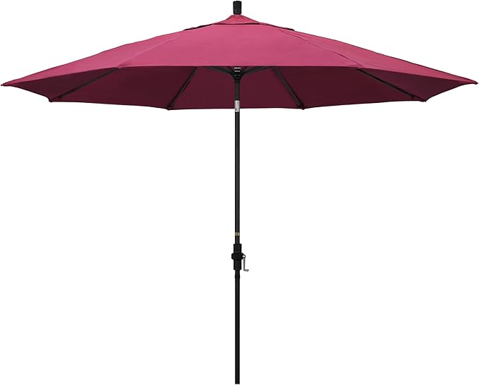 California Umbrella 11Ft Premium Sunbrella Patio Umbrella, Hand-Crank, Tilt-Collar, Black Frame, Hot Pink Fabric