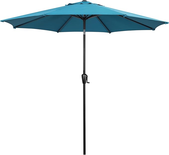 Sun-Ray 9' Round Patio Umbrella with Push-Button Tilt and Hand Crank Lift System, Market Umbrella for Porch, Deck, and Patio