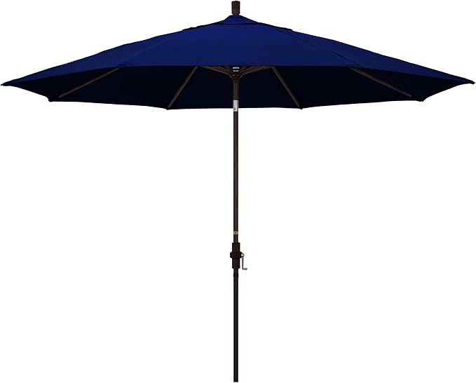 California Umbrella 11Ft Premium Sunbrella Patio Umbrella, Hand-Crank, Tilt-Collar, Bronze Frame, True Blue Fabric