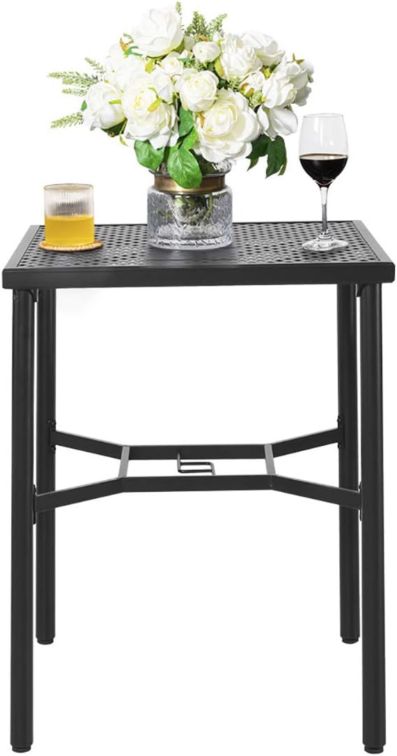 NUU GARDEN Patio Bar Table with Umbrella Hole, Bar Height Bistro Table, Black