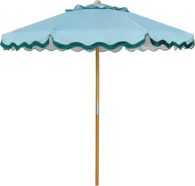 AMMSUN 8.2ft Vintage Wood Outdoor Umbrella, with a pulley system, UPF 50+, for markets, gardens, porches, courtyards, beach terraces, cafes, taverns, dining tables, pool sides, wedding venues