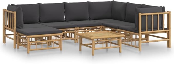 8 Piece Patio Lounge Set with Dark Gray Cushions, Outdoor Dining Sets Outdoor Sofa Sets Patio Conversation Set Sectional Sofa for Piazza Garden Negotiation Area Exhibition Bamboo
