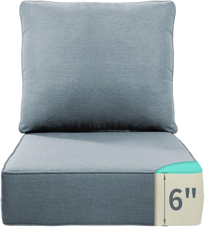 Luxury 22*24*6in Outdoor Patio Cushions, 1 Piece Sky Blue Outdoor Cushion | 6'' Thick Outdoor Cushions, Water-Resistant, Reversible, Removable Cover, for Patio Chairs Sofa Couch Loveseat