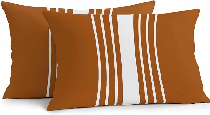 Burnt Orange White Stripe Outdoor Pillow Covers 20x12 Inch Lumbar Pillow Covers Set of 2 Waterproof Decorative Throw Pillow Cases Modern Rustic Vertical Striped Cushion Covers for Patio Furniture