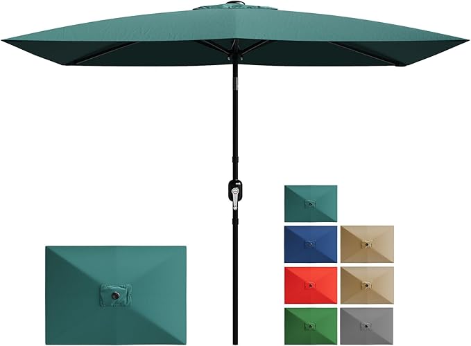 Garvee 10' x 6.5' Rectangular Patio Umbrella, Outdoor Table Umbrella with Crank and Push Button Tilt, Market Umbrella Sun Umbrella with 6 Sturdy Ribs Tilt for Garden, Deck, Lawn, Pool -Turquoise
