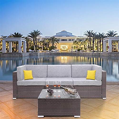HopeHope 4 Pieces Conversation Sets Outdoor Rattan Sectional Sofa- Patio Wicker Furniture Set