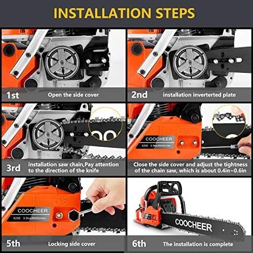 COOCHEER 62CC Gas Chainsaw, 20 Inch Professional Chainsaw with 3.5HP 2-Cycle Engine & Carrying Case, Quick Start System for Tree Cutting, Firewood, Yard Work (Orange Red)
