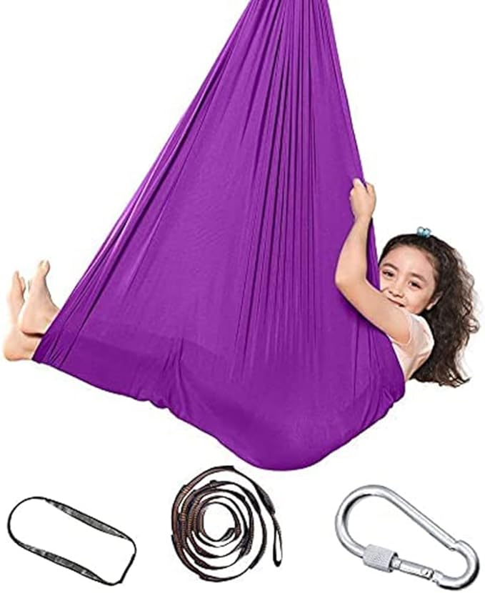 Kids Therapy Swing Indoor Outdoor Cuddle Hammock with Special Needs Snuggle Swing for Children with Autism ADHD Aspergers Sensory Integration (Color : Purple, Size : 100 * 280CM/39 * 110in)