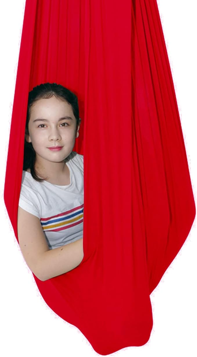 Sensory Swing for adults Indoor kids Therapy Swing Calming Snuggle Hammock durable soft strong fabric swing Best suited for children with SPD Autism and Asperger ( Color : Red , Size : 1.5M x 2.8M )
