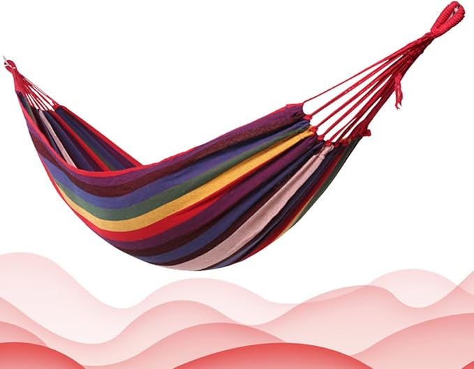 Outdoor Camping Hammock Swing, Thickened Canvas Hanging Chair 200x80cm, Colorful Rainbow Patio Garden Hammock for Backyard and Travel