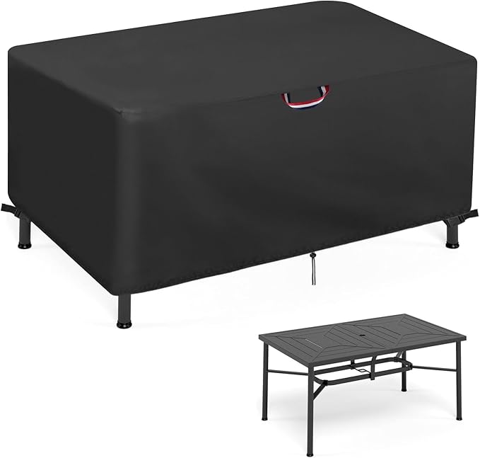 64" Outdoor Dining Table Cover for 6, Waterproof Protective Cover for Patio Rectangle Table Furniture Covers - Black, 64x42x28 Inch