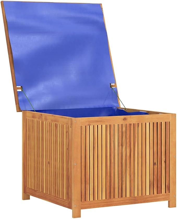 Patio Storage Box, Outdoor Deck Bin 29.5x29.5x22.8 inch, Solid Acacia Wood Container for Garden Cushions, Pillows, Tools, Brown