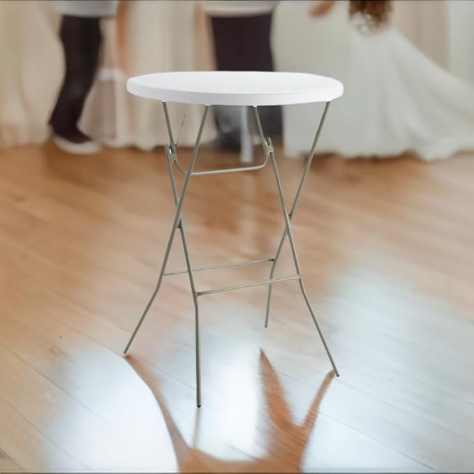 PRO&Family 32 Inch Round Cocktail Table White Tall Round Table Foldable Bar Table Outdoor High Top Table Foldable High Top Table Bar Height Folding Table Cocktail Tables for Parties Bar Height (9)