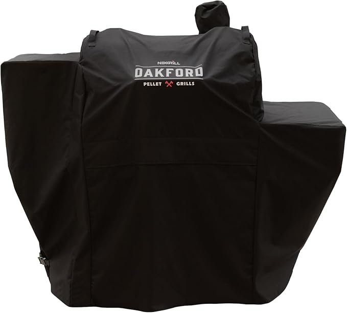 Oakford Heavy-Duty Pellet Grill Cover, Compatible with Oakford Wood Pellet Grill Model 910-05003, Full-Length BBQ Cover with Vented Mesh and Secure Straps, Black - 700-05003