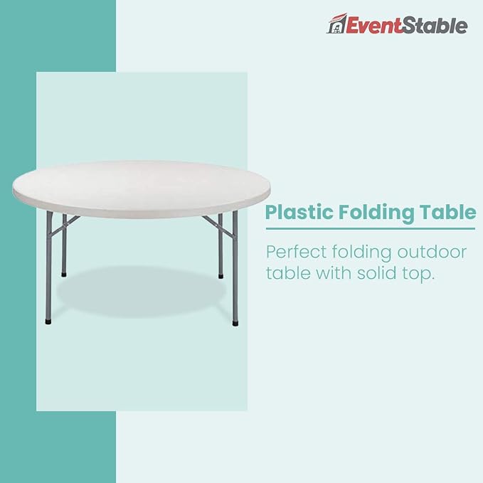 EventStable TitanPRO Plastic Folding Table - Sturdy Outdoor Folding Table - Lightweight Fold Up Table for Weddings Cocktail Parties patios - 72'' Round - 5 Pack