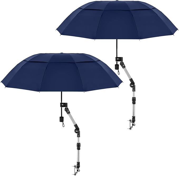 2 Pack Large Double Canopy Sun Umbrella for Chairs with Square Tube Clamp Foldable Portable Beach Umbrella for Chair Golf Cart Patio Wheelchair Outdoor Camping Fishing