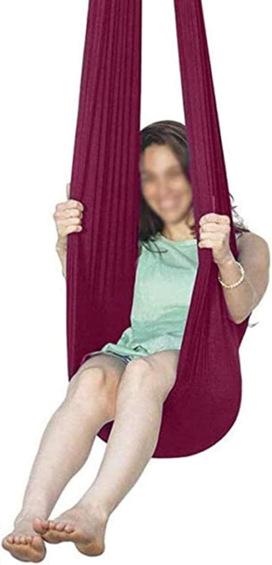 Indoor Sensory Swing Chair for Kids Or Adults Adjustable Aerial Flying Yoga Hammock Children Therapy Hanging Seat Outdoor Garden (Color : Wine Red, Size : 100 x 280 cm)