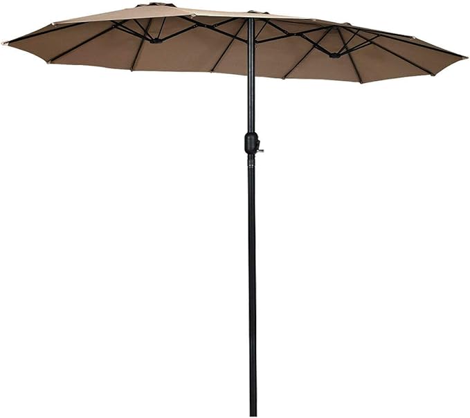 Tangkula 15 Ft Patio Umbrella Double-Sided Outdoor Market Table Umbrella with Crank (Coffee)