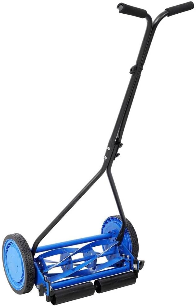 16-Inch Push Reel Lawn Mower – 5-Blade Manual Grass Cutter with Adjustable Blade Height, Lightweight Walk Behind Reel Mower for Small Lawns