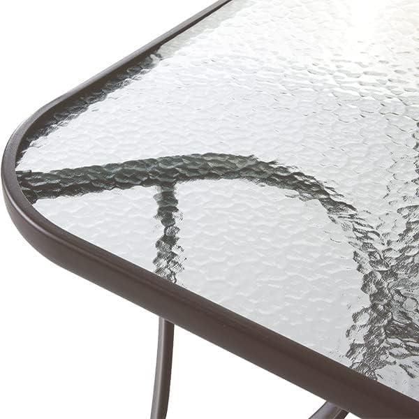 SogesPower Outdoor Tempered Glass Table Patio Dining Table with Umbrella Hole Steel Frame 47 inch Brown