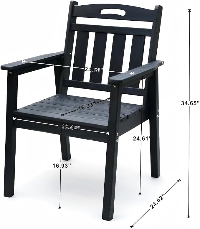 5-Pcs Outdoor Patio Dining Table Set of 5, Outdoor Patio Square 35'' Dining Table and Armchair for Lawn Garden Backyards Pool Side, Waterproof HDPE Material & 1.95'' Umbrella Hole, Black