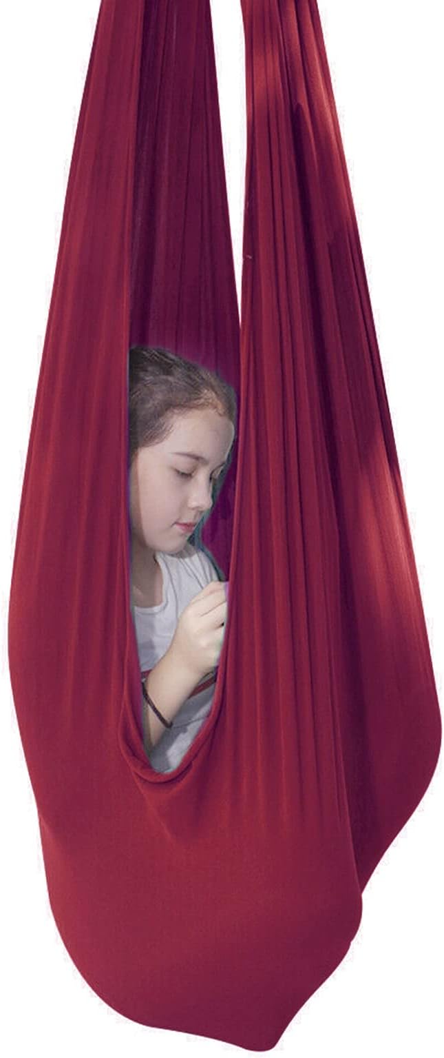 Sensory Swing for adults Indoor kids Therapy Swing Adjustable Calming Snuggle Hammock durable soft strong fabric swing Great for Sensory Integration stimulation ( Color : Wine red , Size : 1M x 2.8M )