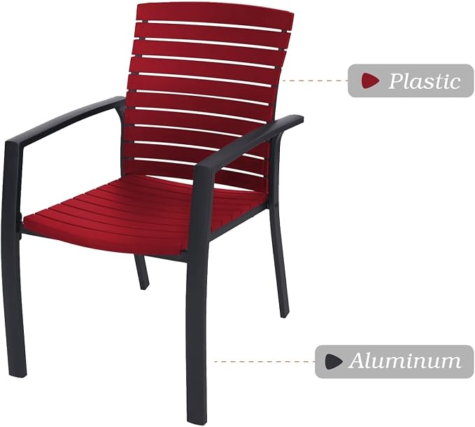 Patio Dining Set, 48" Outdoor Metal Table and 6PCS Aluminum Chairs | Round Patio Table, 1.6" & 1.9" Adjustable Umbrella Hole, Patio Dining Chair with Resin Seat and Aluminum Frame