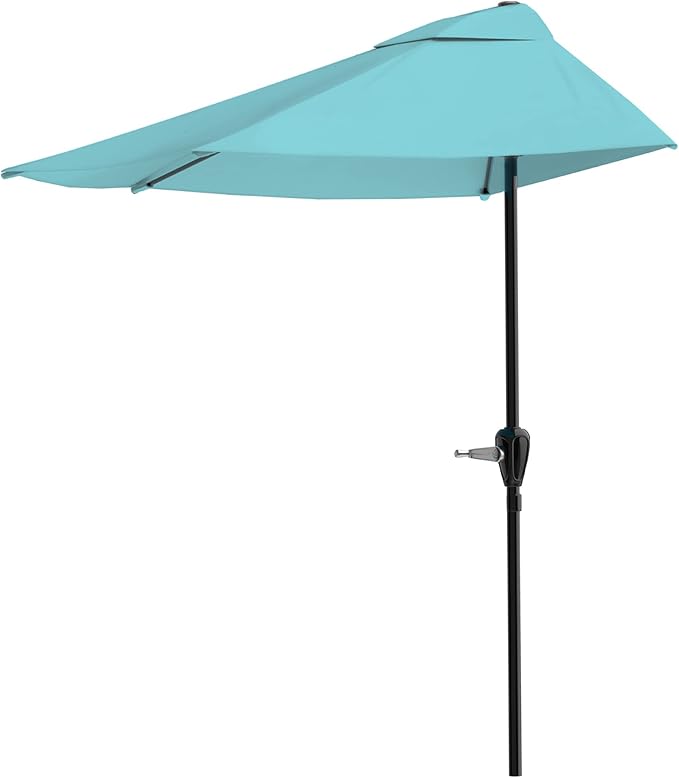 Half Umbrella Outdoor Patio Shade - 9 ft Patio Umbrella with Easy Crank - Small Canopy for Balcony, Table, or Deck by Pure Garden (Lake Blue)